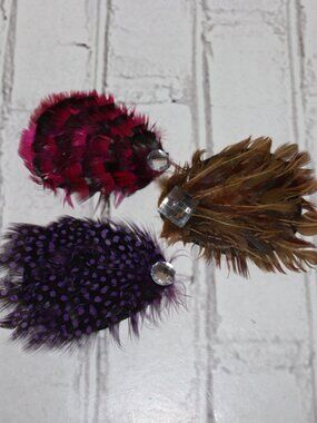 🦚 Feather Hair Clips / Brooches · 4.25" Tall · NWOT · Set of 3